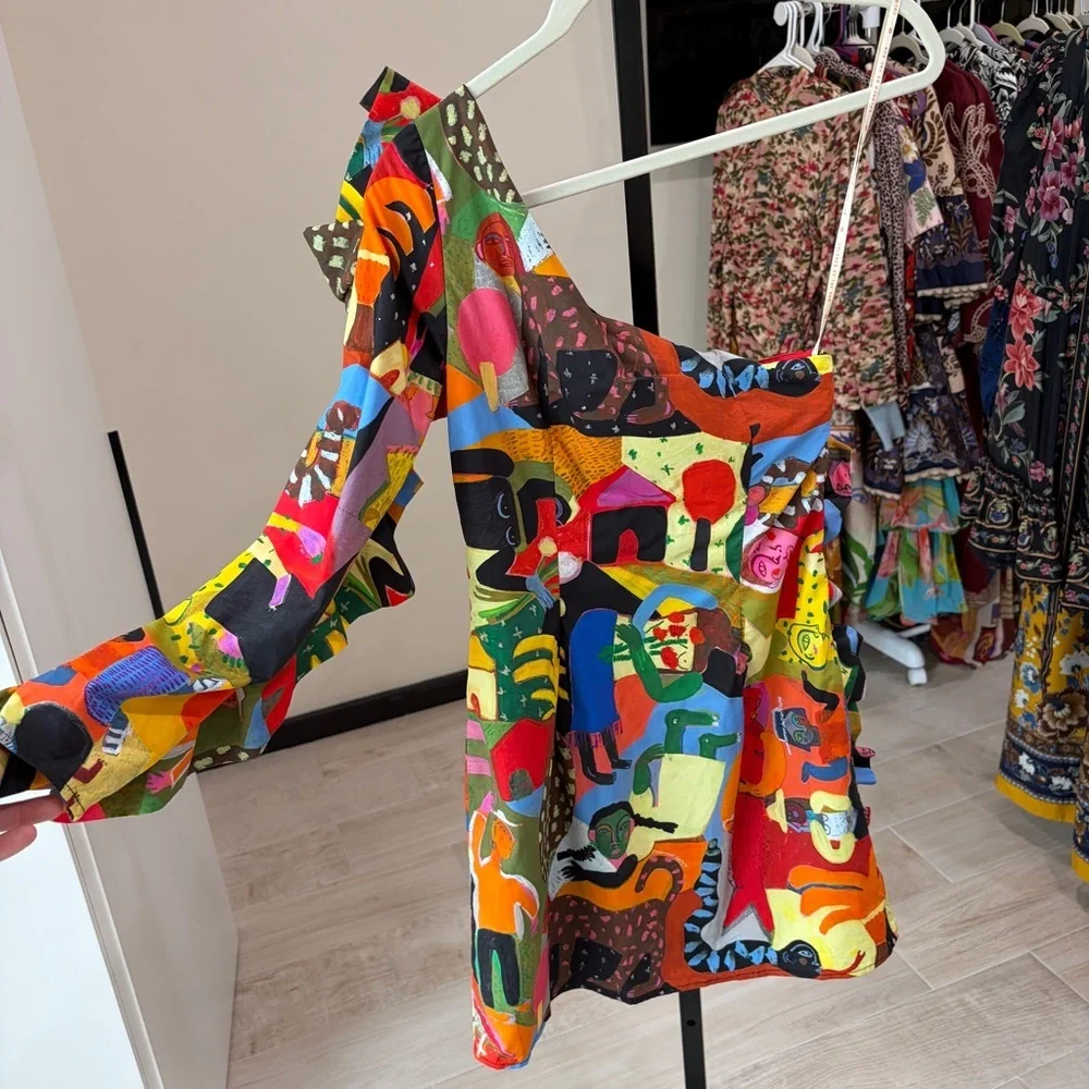 Farm Rio: Ana Leovy Farm Rio Organic Cotton One Shoulder Mini Dress - Picture 4 of 14